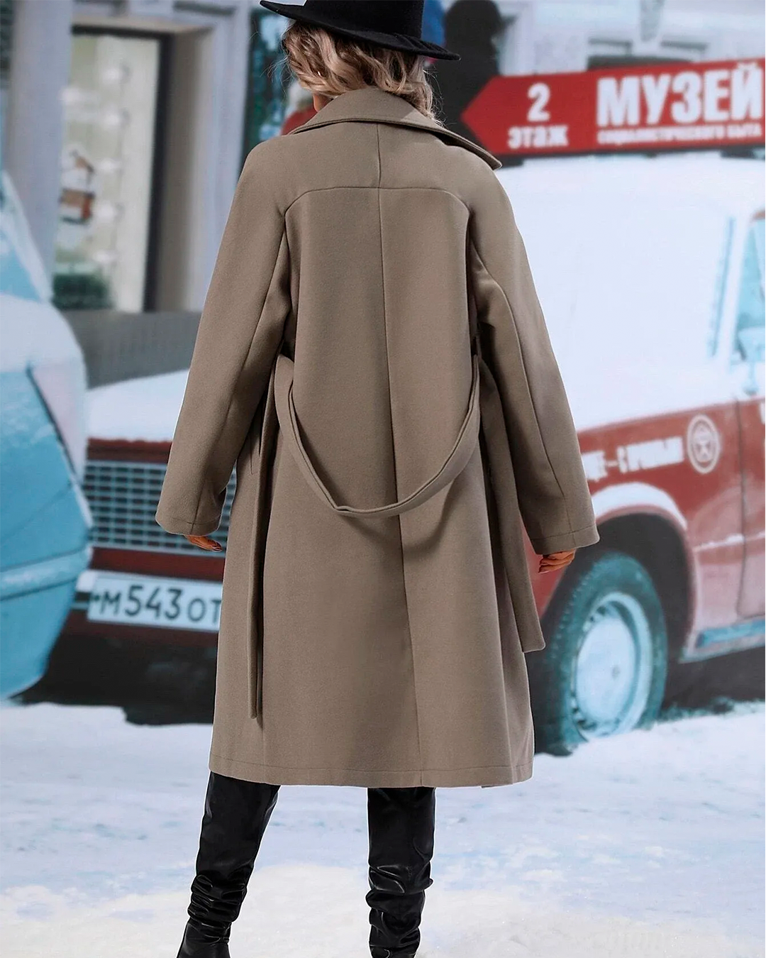 Coat Long Belted Elegant Winter Feminine