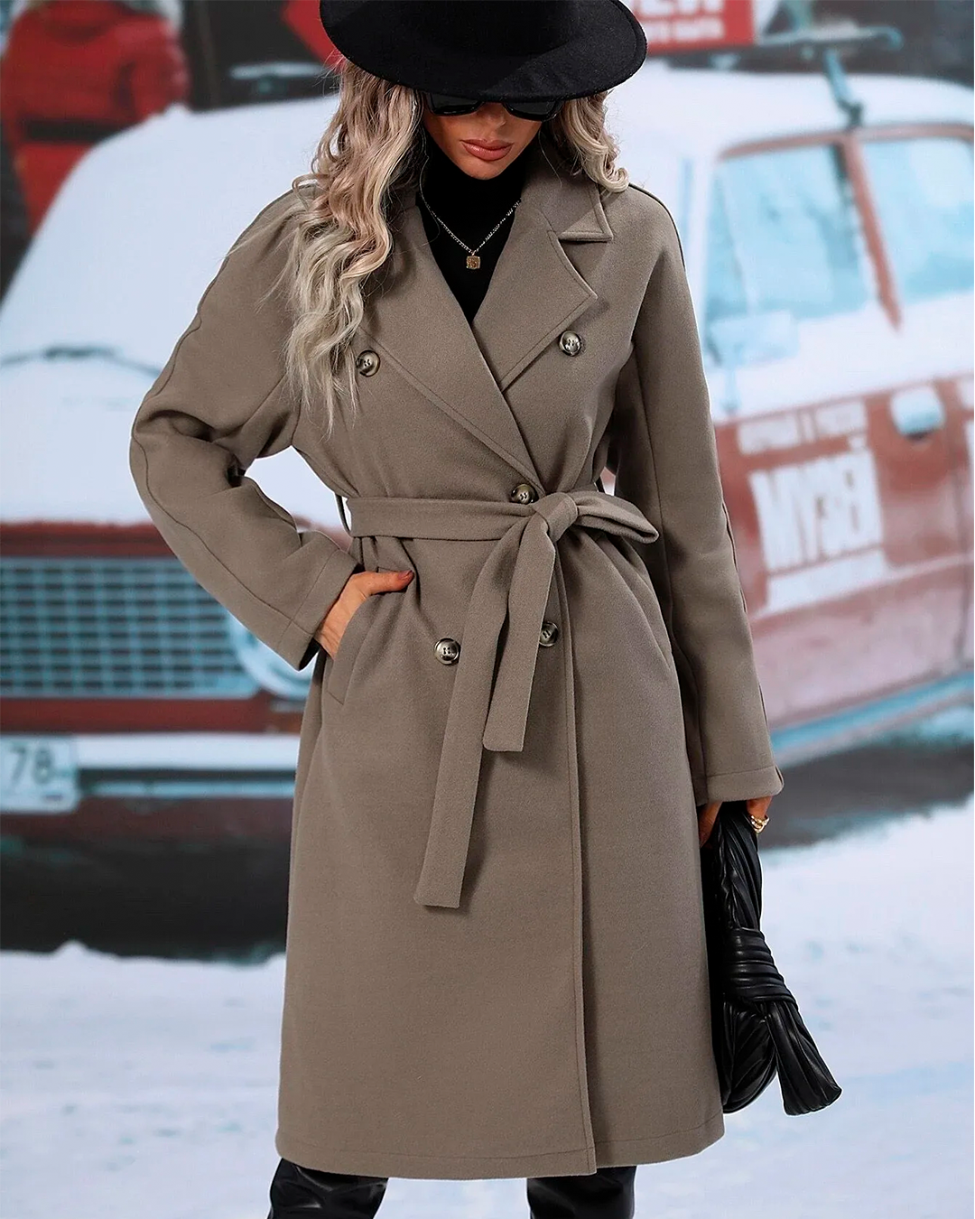 Coat Long Belted Elegant Winter Feminine