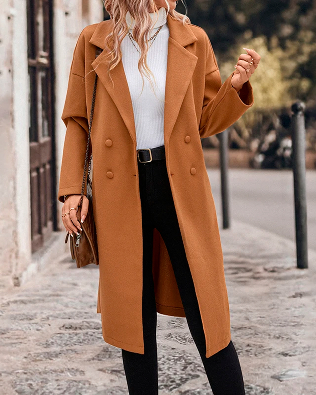 Coat Long Tailored Feminine Elegant Buttons