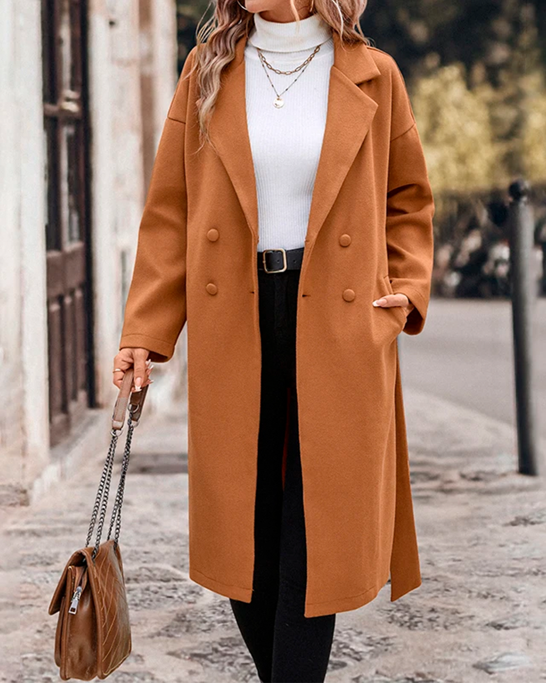 Coat Long Tailored Feminine Elegant Buttons