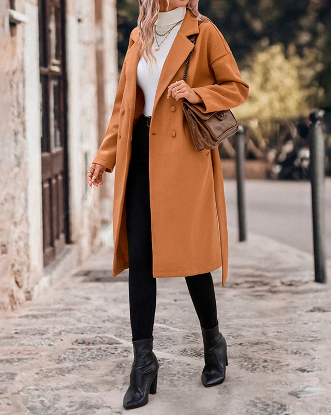 Coat Long Tailored Feminine Elegant Buttons