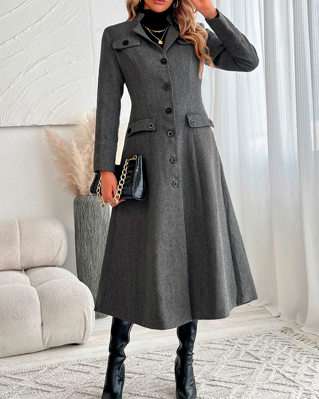 Coat Midi Tailored Feminine Elegant Winter