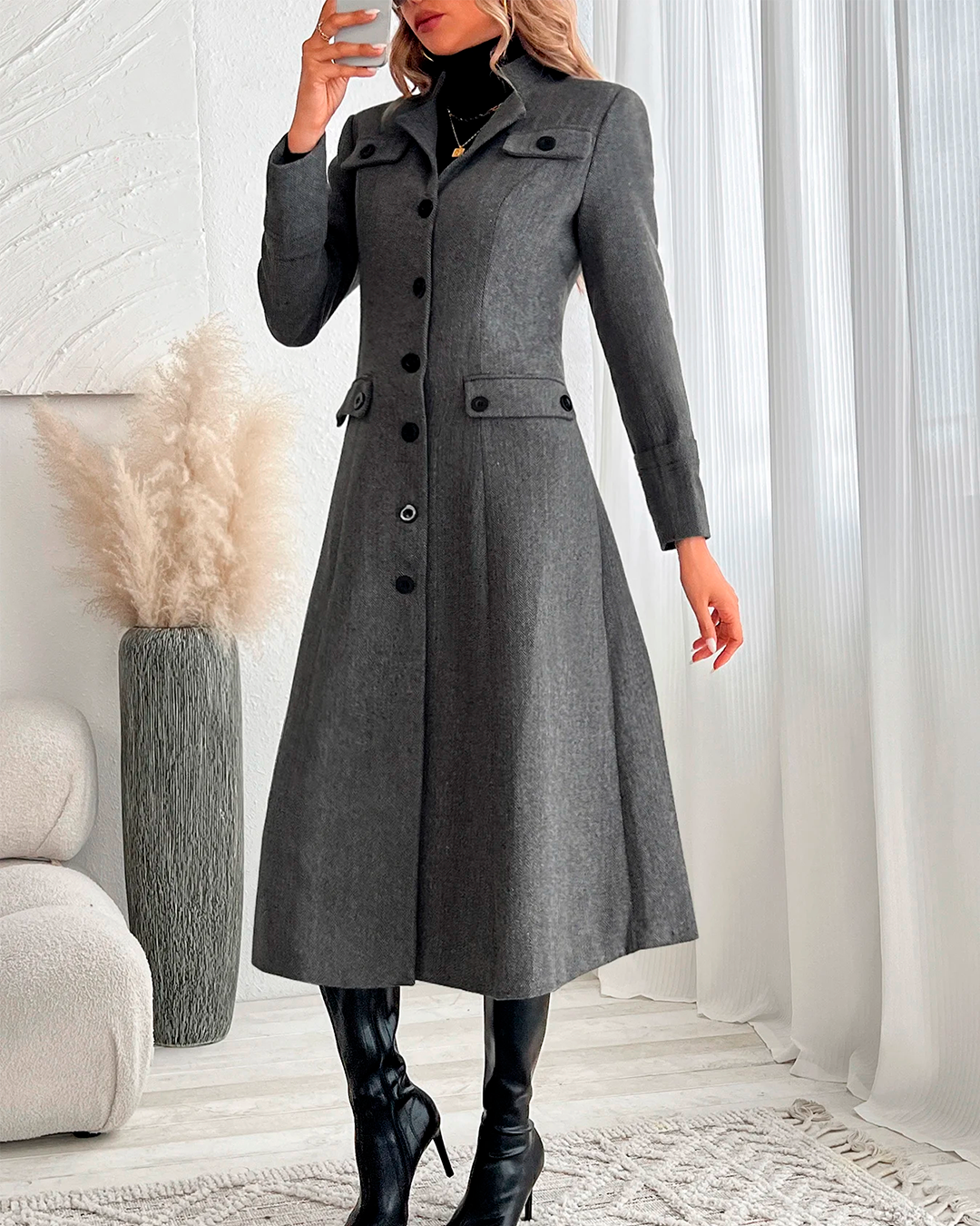 Coat Midi Tailored Feminine Elegant Winter