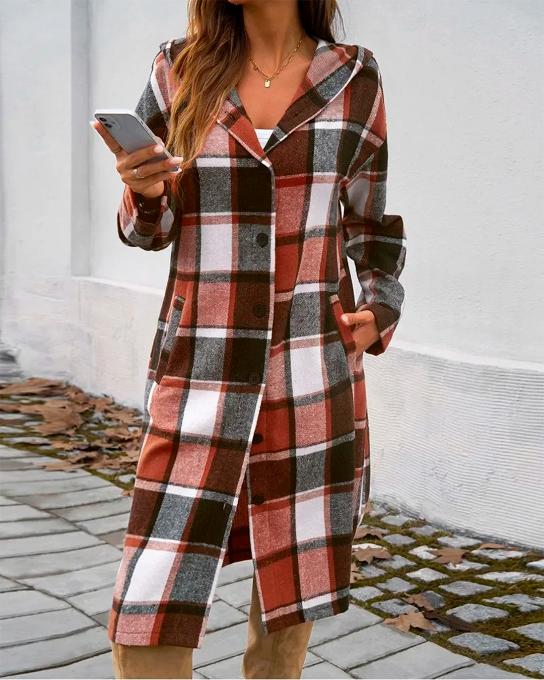 Coat Plaid Feminine Long Casual Modern