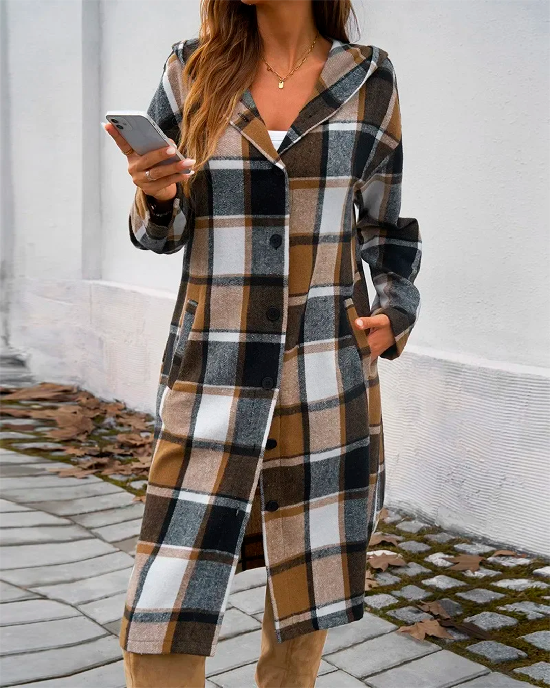 Coat Plaid Feminine Long Casual Modern