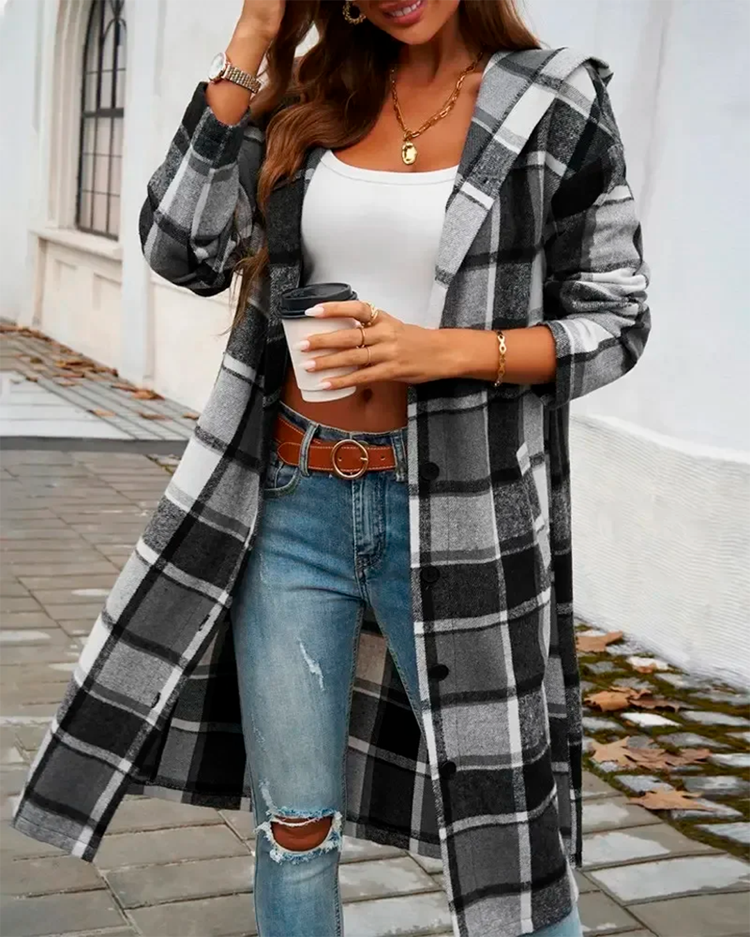 Coat Plaid Feminine Long Casual Modern