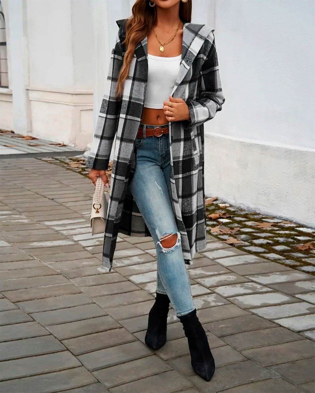 Coat Plaid Feminine Long Casual Modern