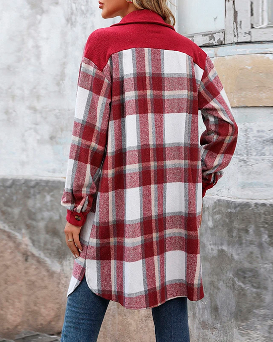 Coat Plaid Feminine Long Pocketed Modern