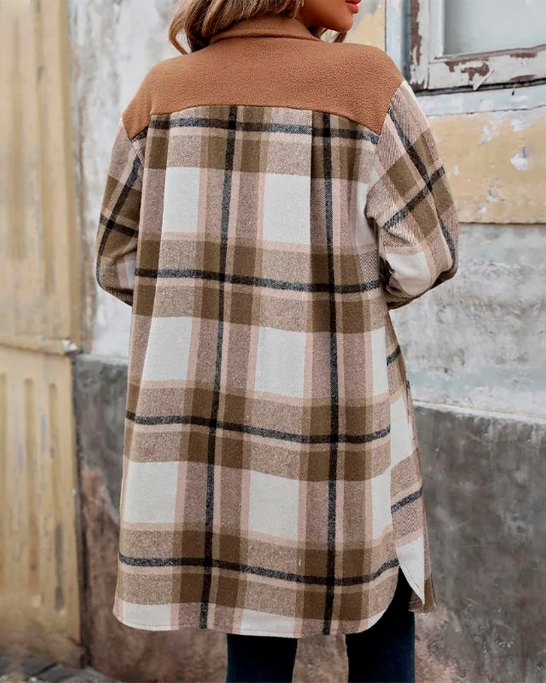 Coat Plaid Feminine Long Pocketed Modern