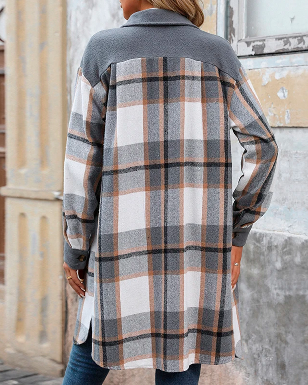 Coat Plaid Feminine Long Pocketed Modern