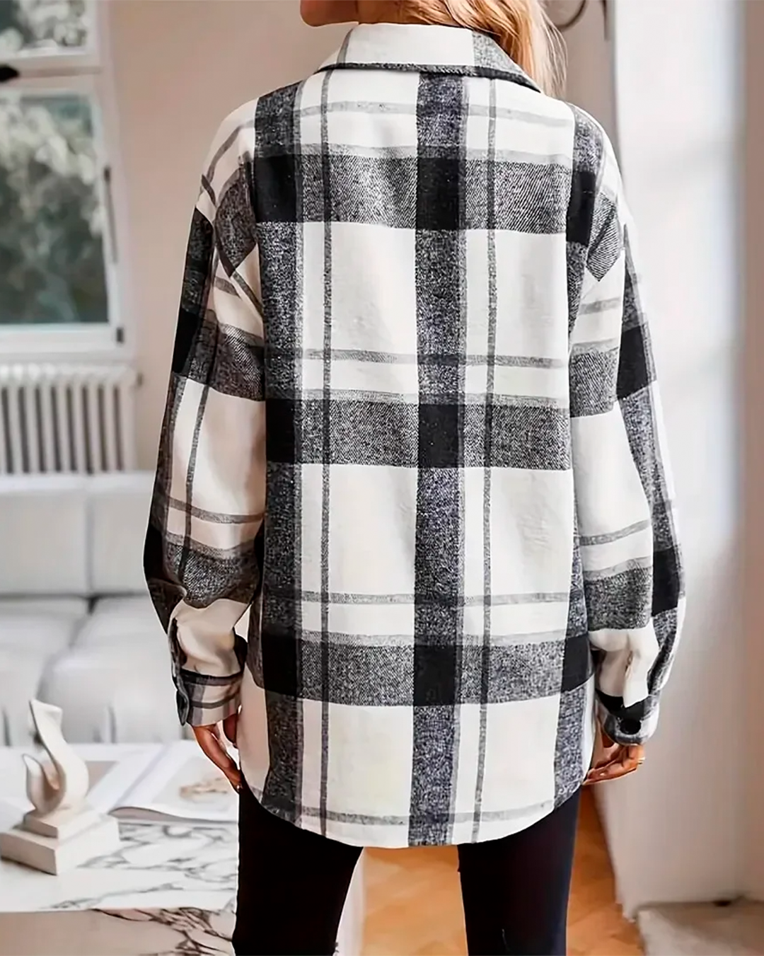 Coat Plaid Feminine Modern Casual Pockets