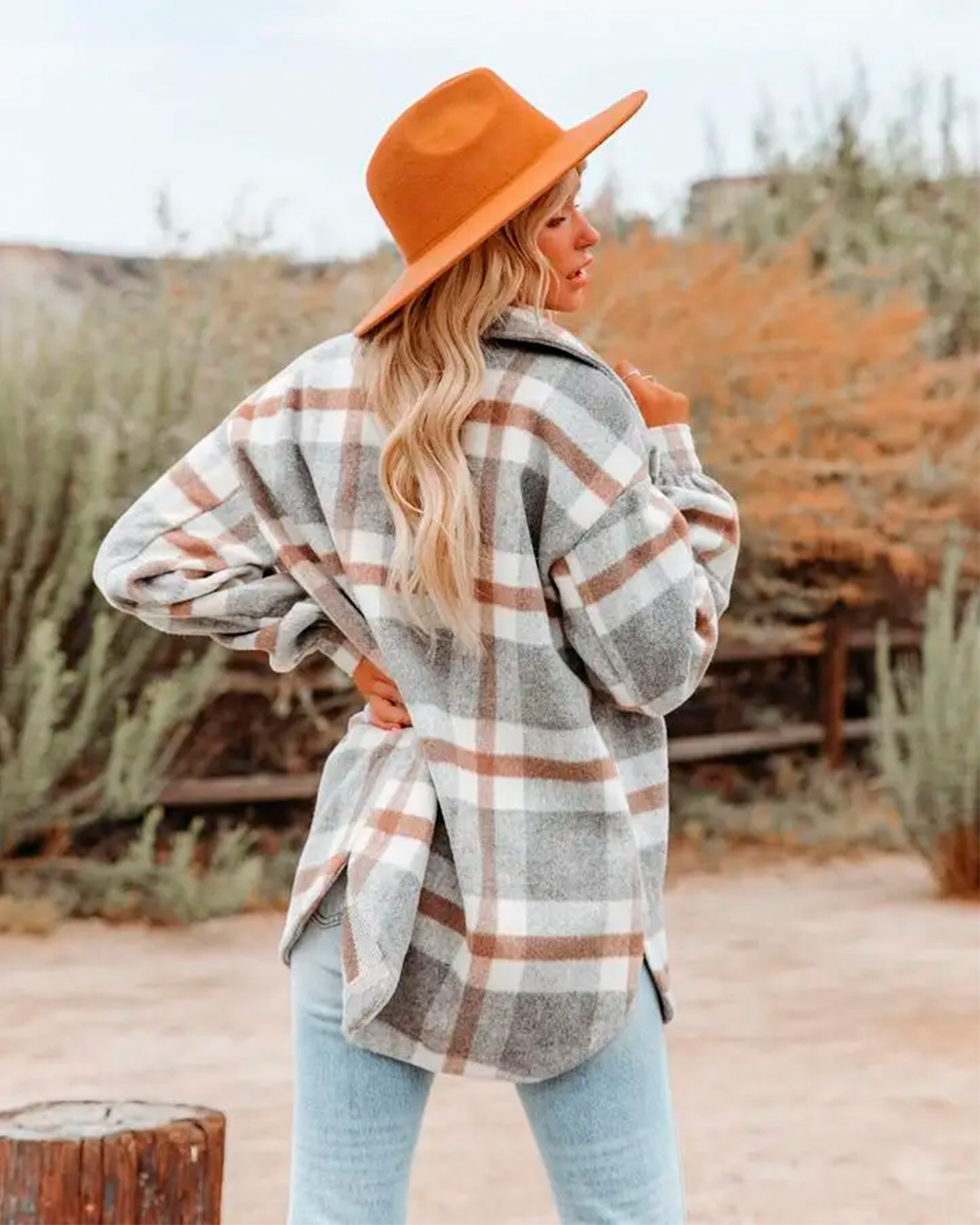 Coat Plaid Feminine Oversized Casual Pockets