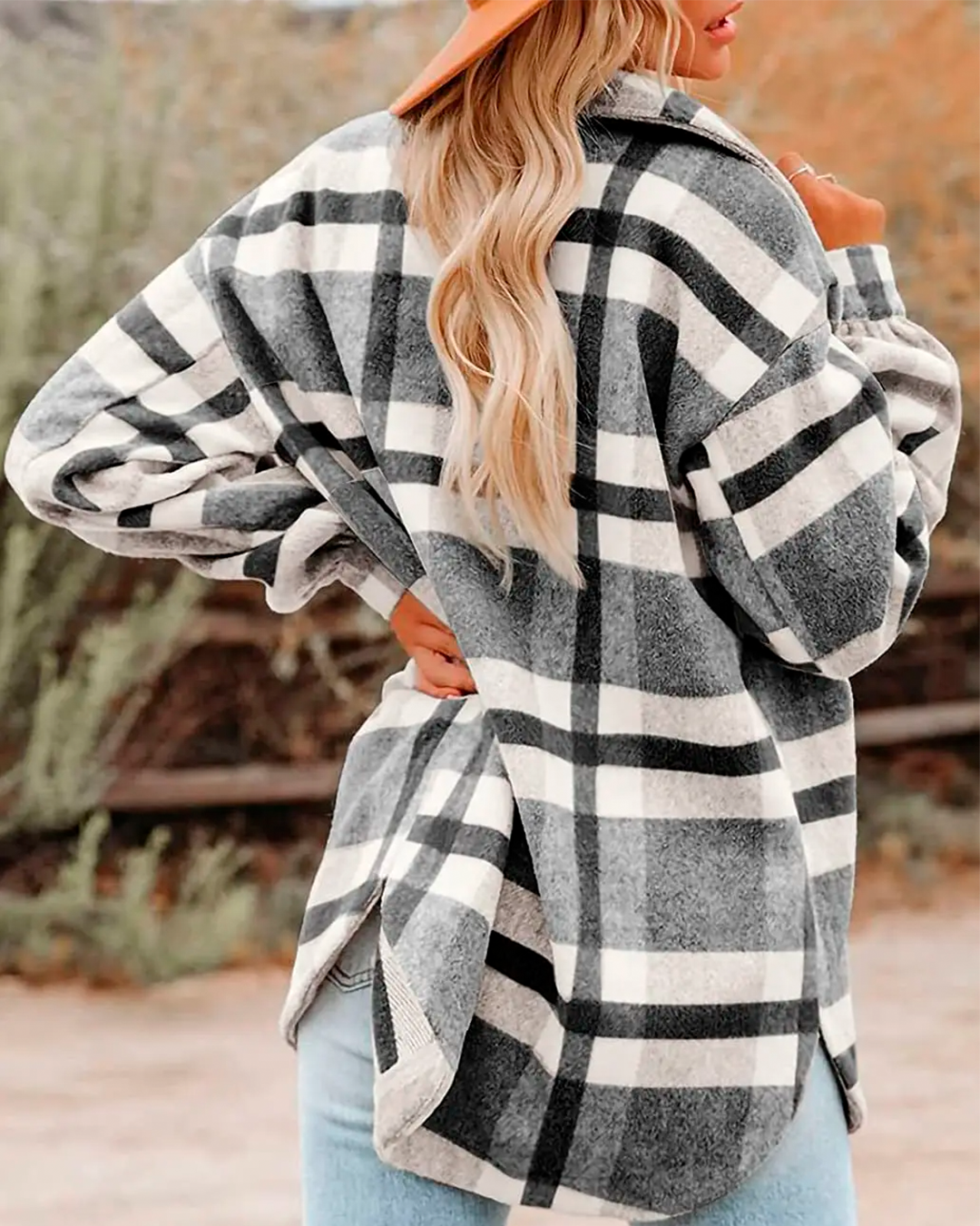 Coat Plaid Feminine Oversized Casual Pockets