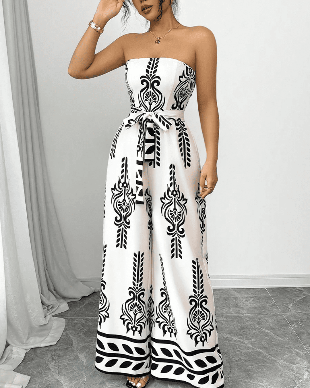 Combinaison Bandeau Ceinturée Imprimé Baroque