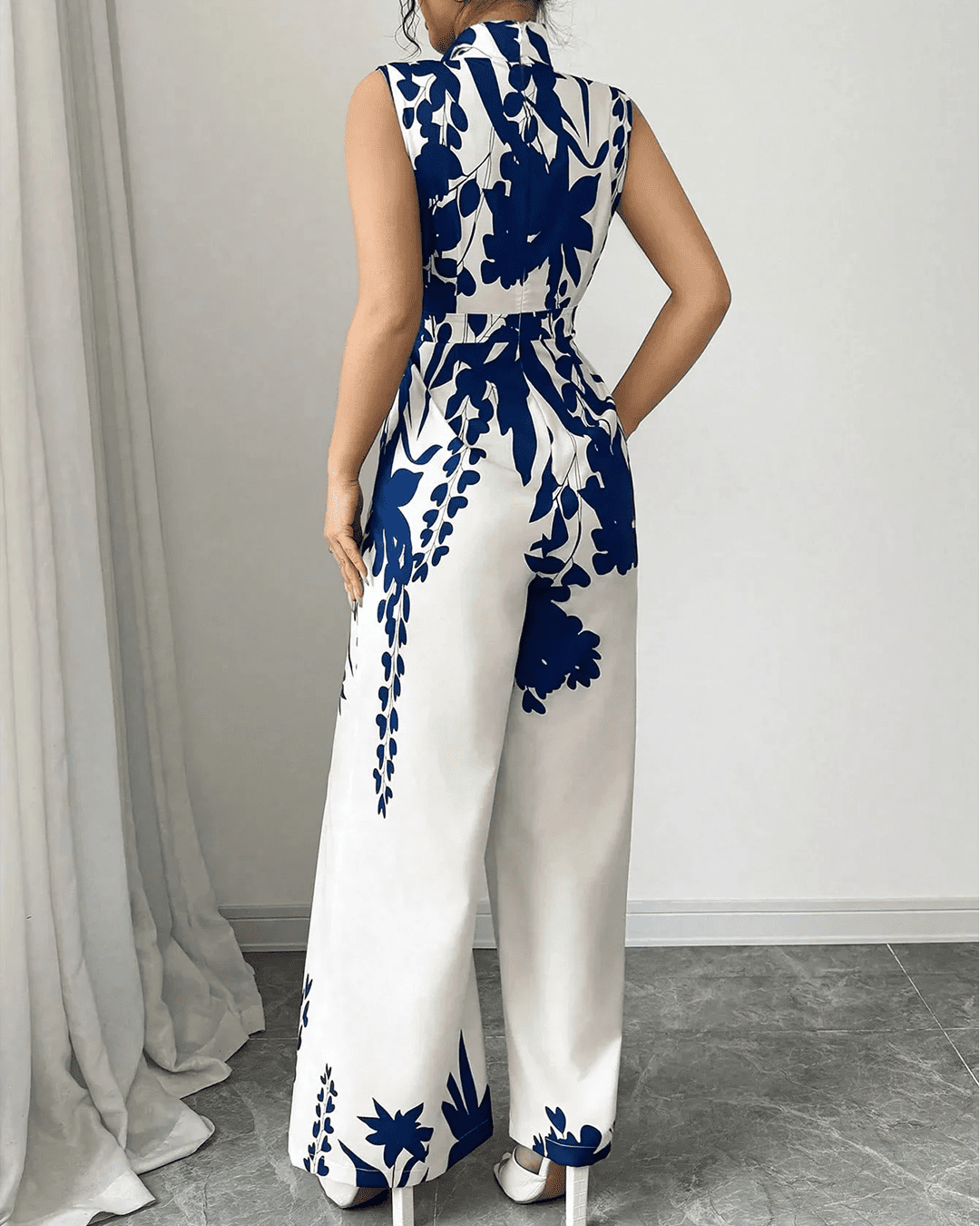 Combinaison Col Noué Taille Cintrée Imprimé Floral