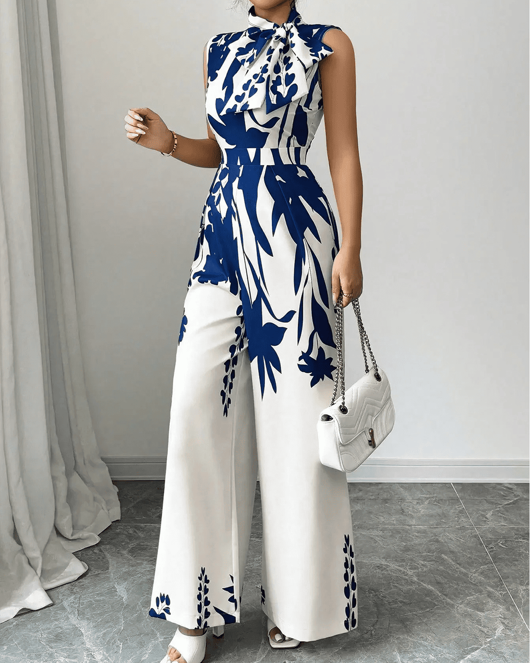 Combinaison Col Noué Taille Cintrée Imprimé Floral