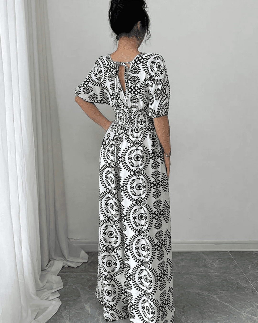 Combinaison Col V Taille Élastique Imprimé Bohème