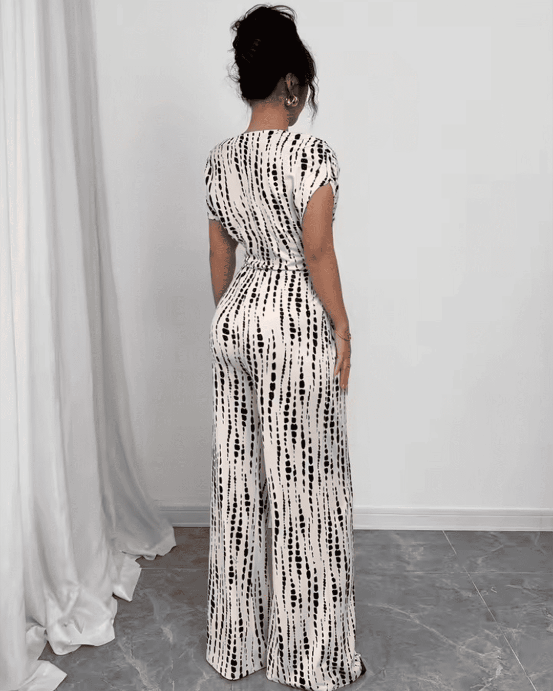 Combinaison Épaule Dénudée Ceinturée Imprimé Rayé