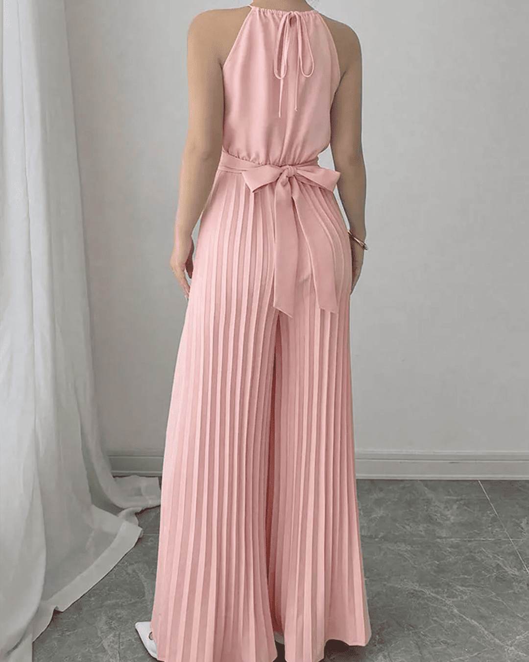 Combinaison Halter Plissé Taille Croisée Jambes Larges