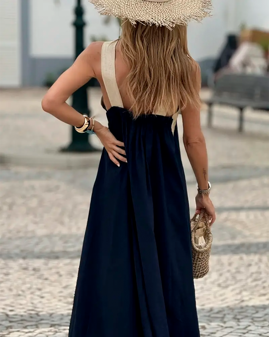 Dress Long Minimalist Halter Criss Cross Neckline