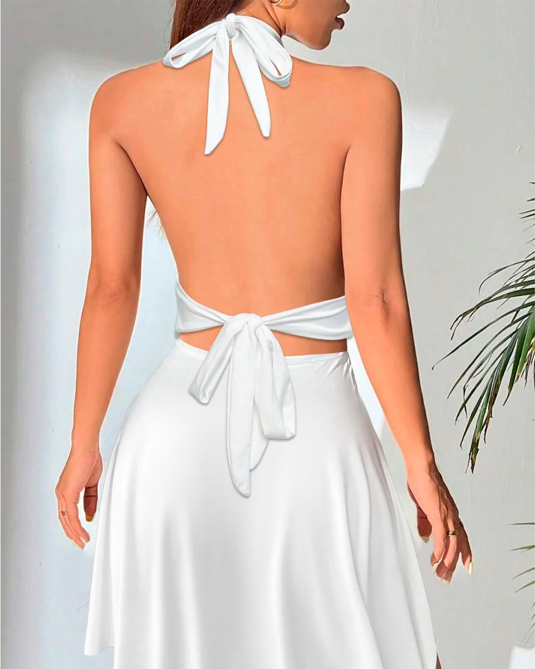 Elegant Halter Flared Skirt Short Dress - Stylish White Dress