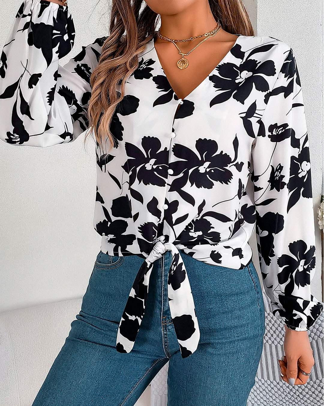 Floral Front Tie Blouse