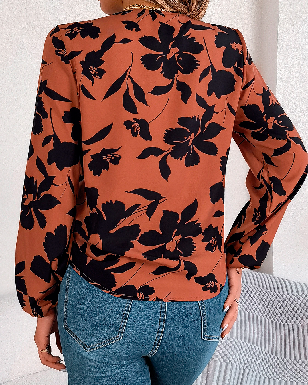 Floral Front Tie Blouse