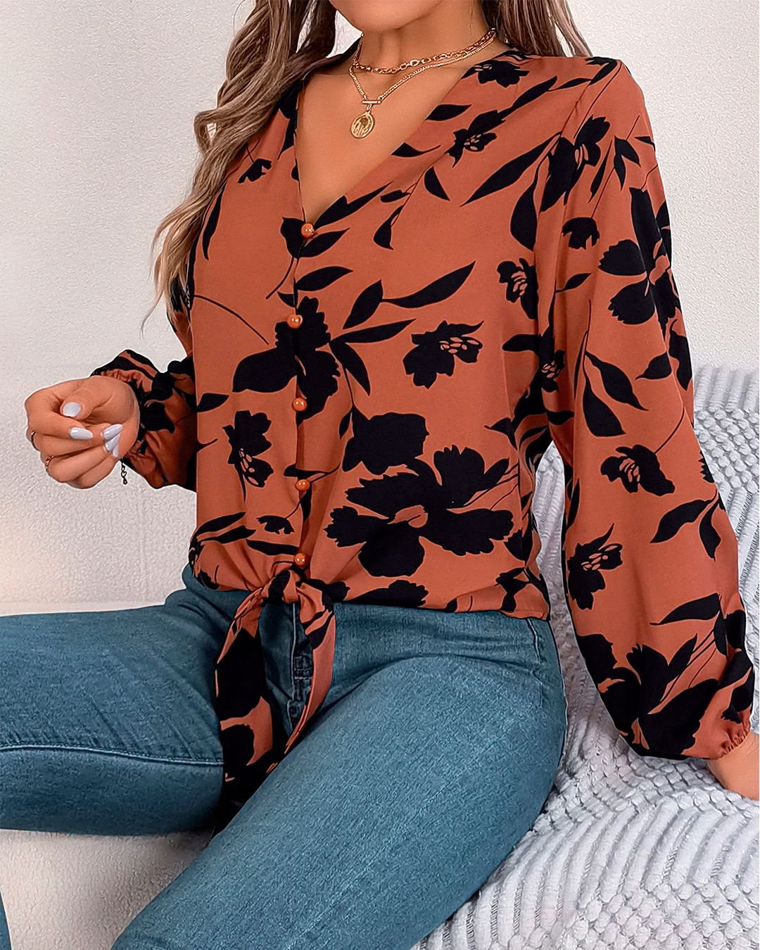 Floral Front Tie Blouse