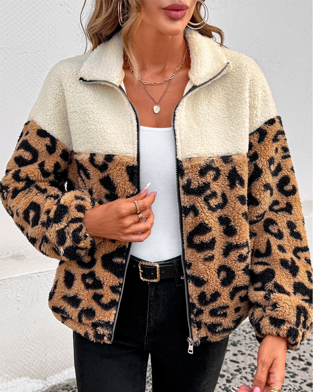 Furry Feminine Jacket Animal Print Casual Winter