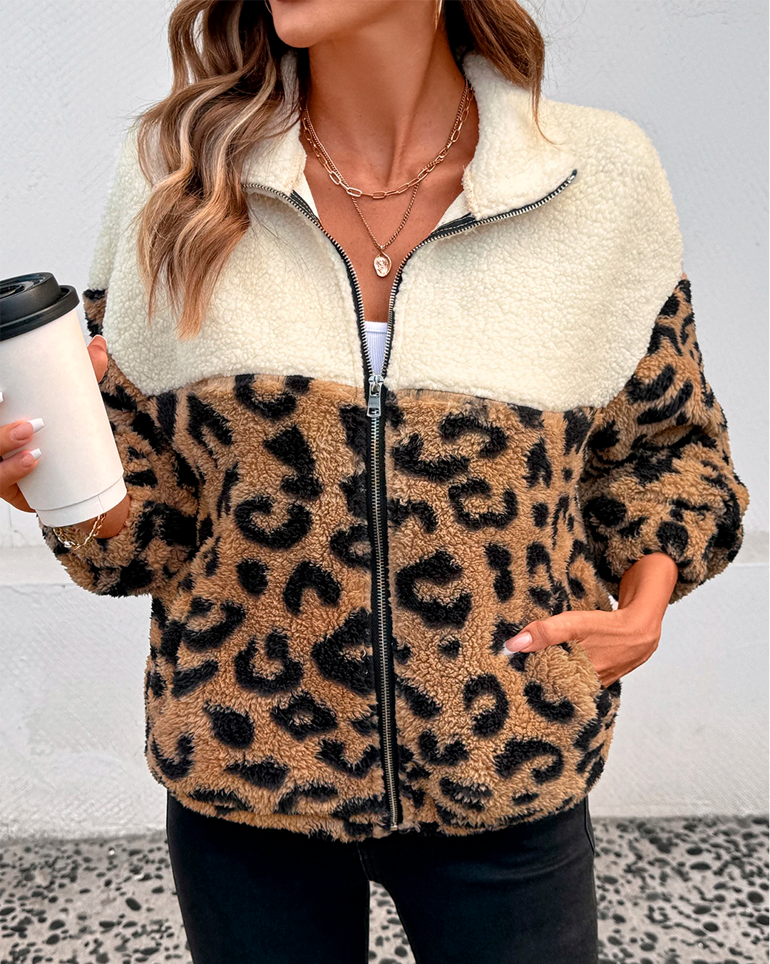 Furry Feminine Jacket Animal Print Casual Winter