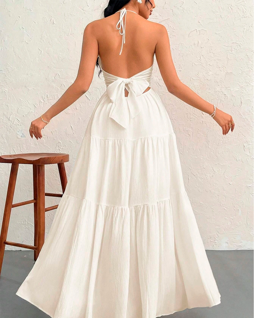 Halter Long Dress With Flowing Skirt