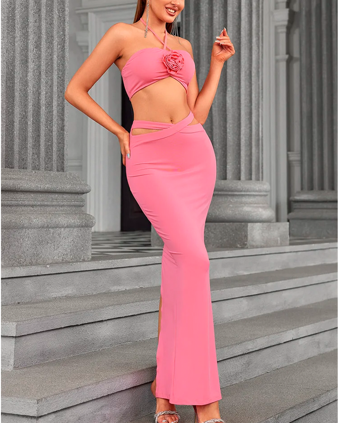 Halter Printed Top and Long Skirt Set