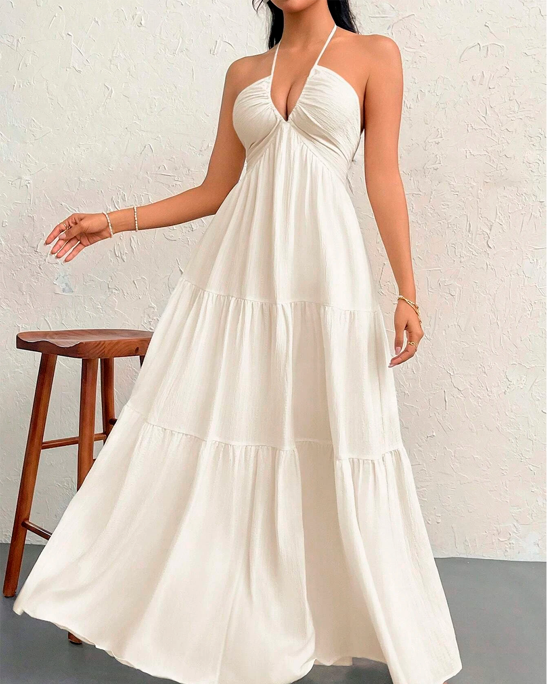 Halter Long Dress With Flowing Skirt