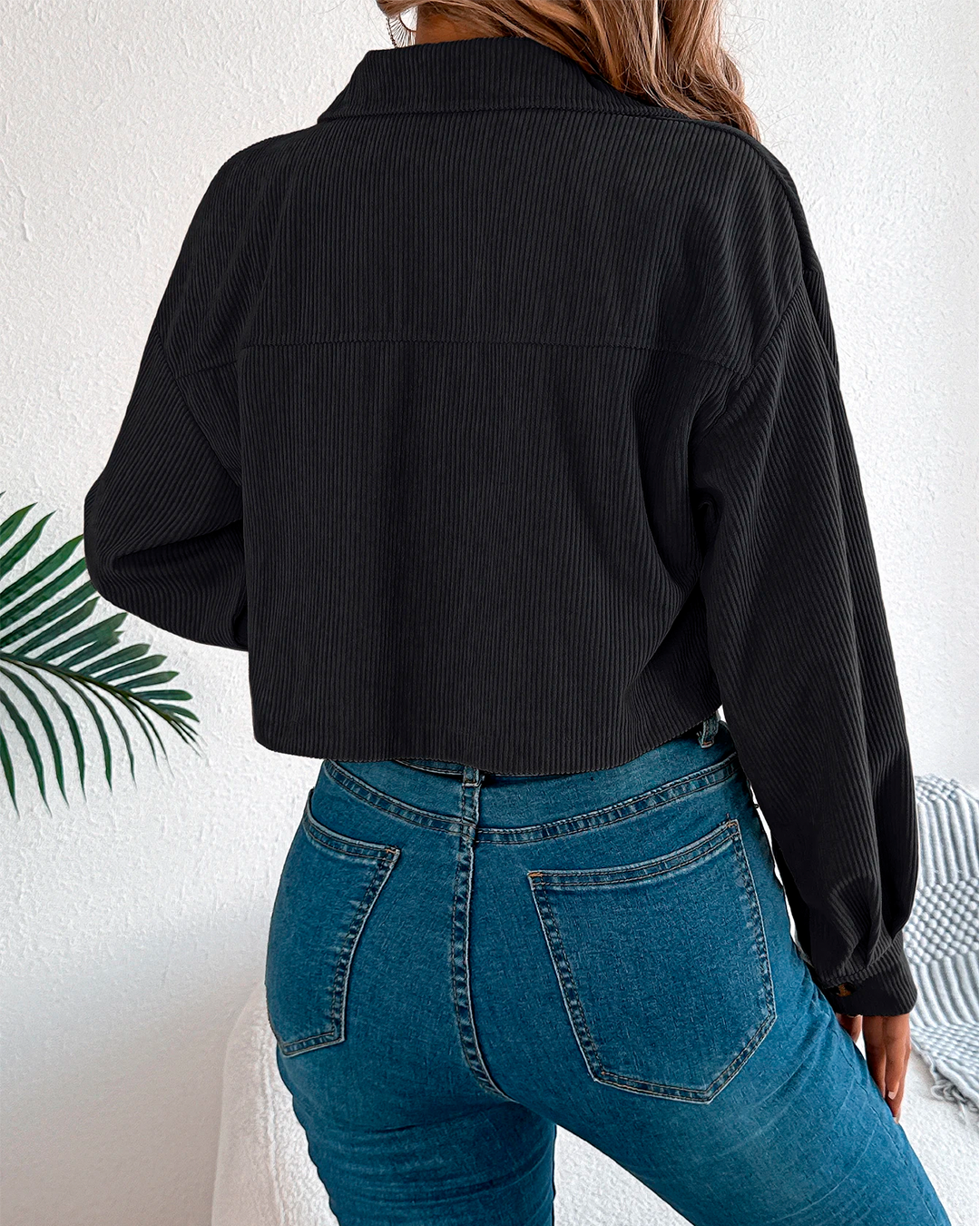 Jacket Women's Cropped Corduroy Button Up Casual Modern