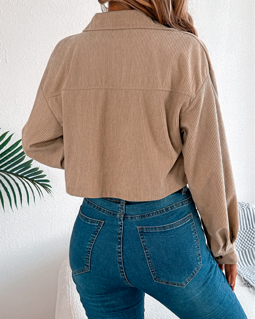 Jacket Women's Cropped Corduroy Button Up Casual Modern