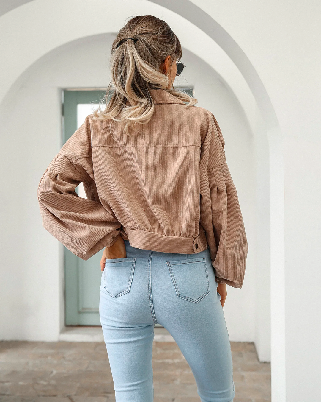 Jacket Women's Cropped Corduroy Button Up Casual Versatile