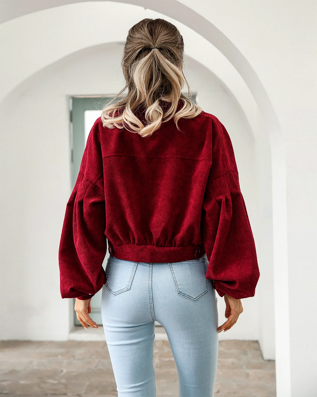 Jacket Women's Cropped Corduroy Button Up Casual Versatile