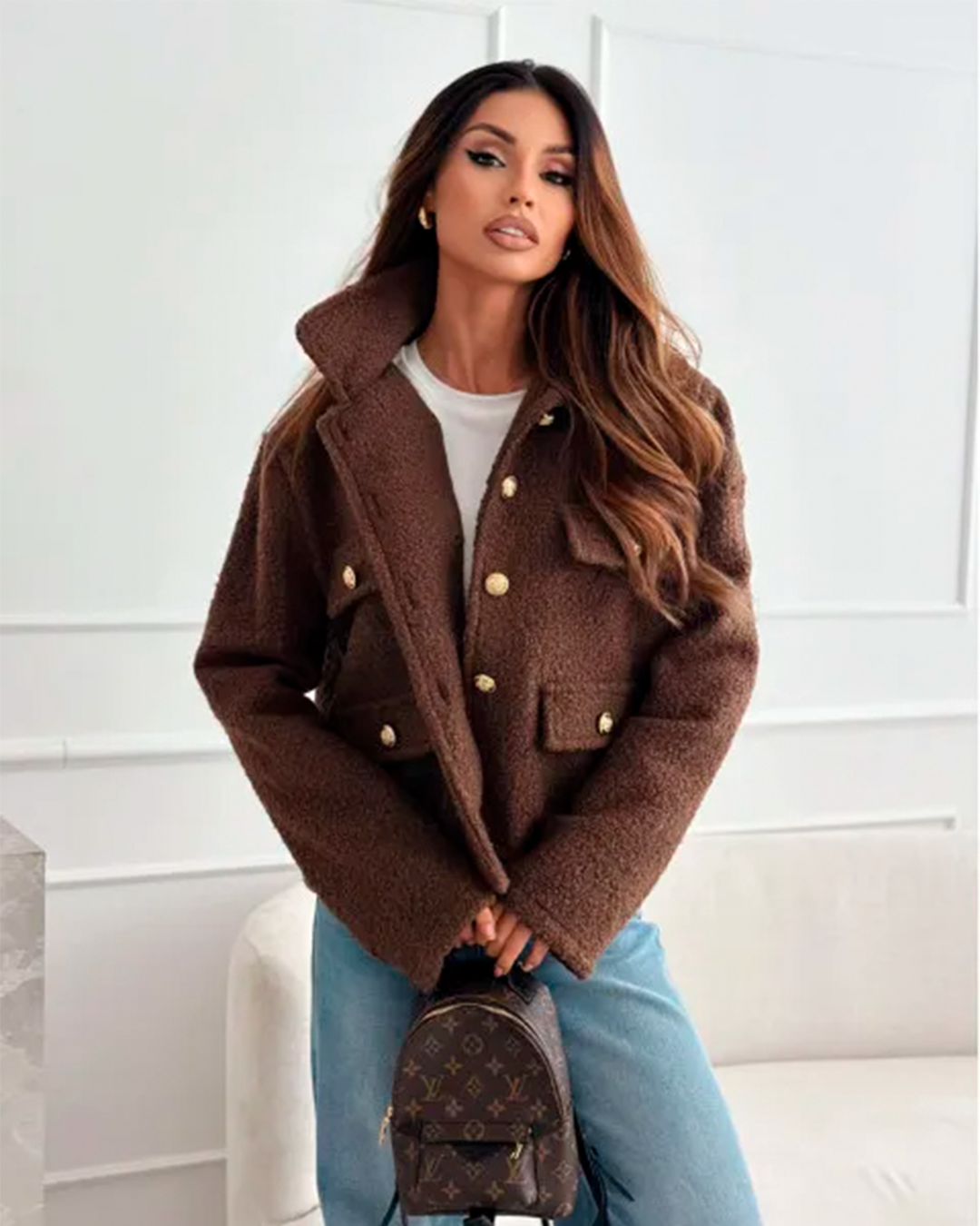 Jacket Women's Faux Fur Button Up Pocket Winter Stylish