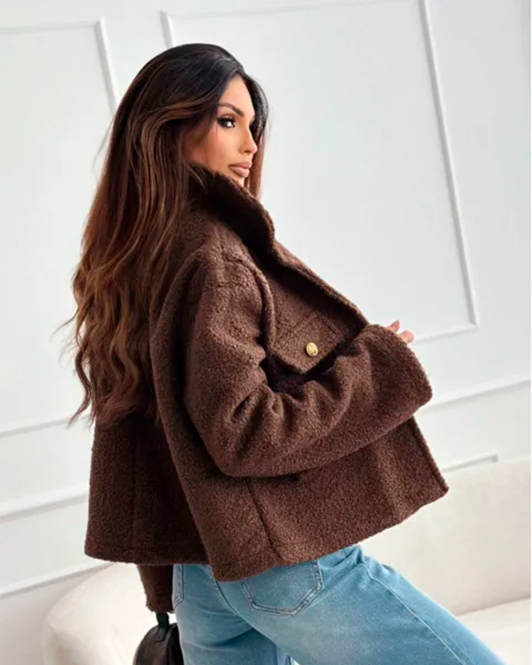 Jacket Women's Faux Fur Button Up Pocket Winter Stylish