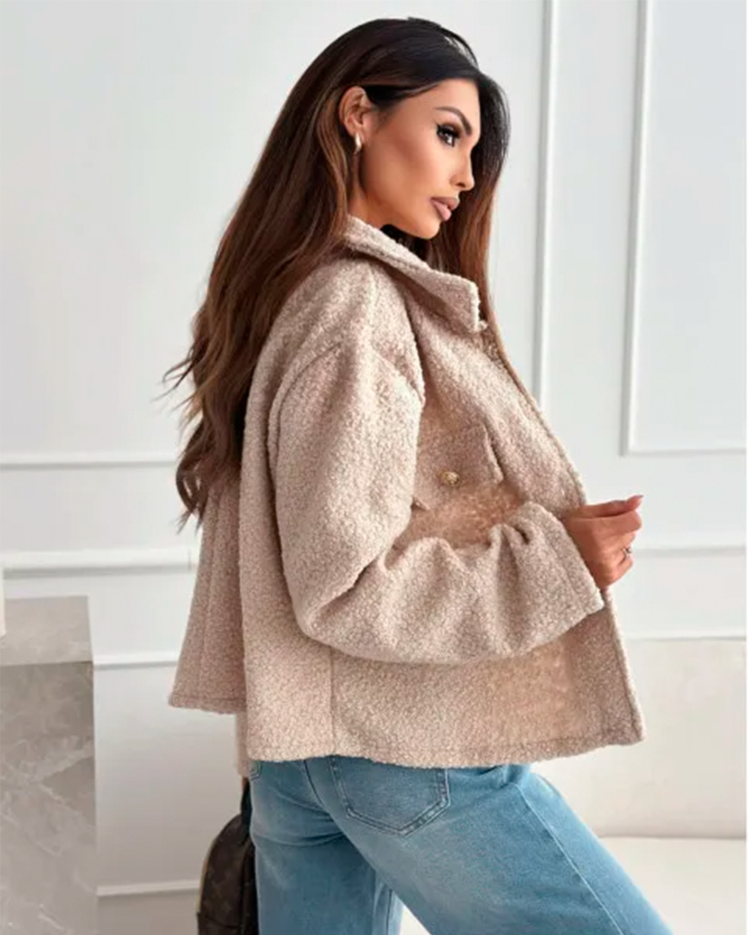 Jacket Women's Faux Fur Button Up Pocket Winter Stylish