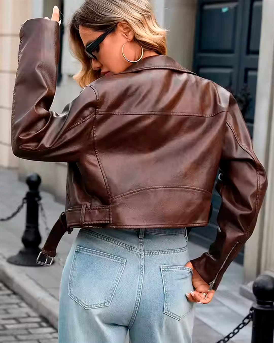 Jacket Women's Faux Leather Cropped Zipper Trendy