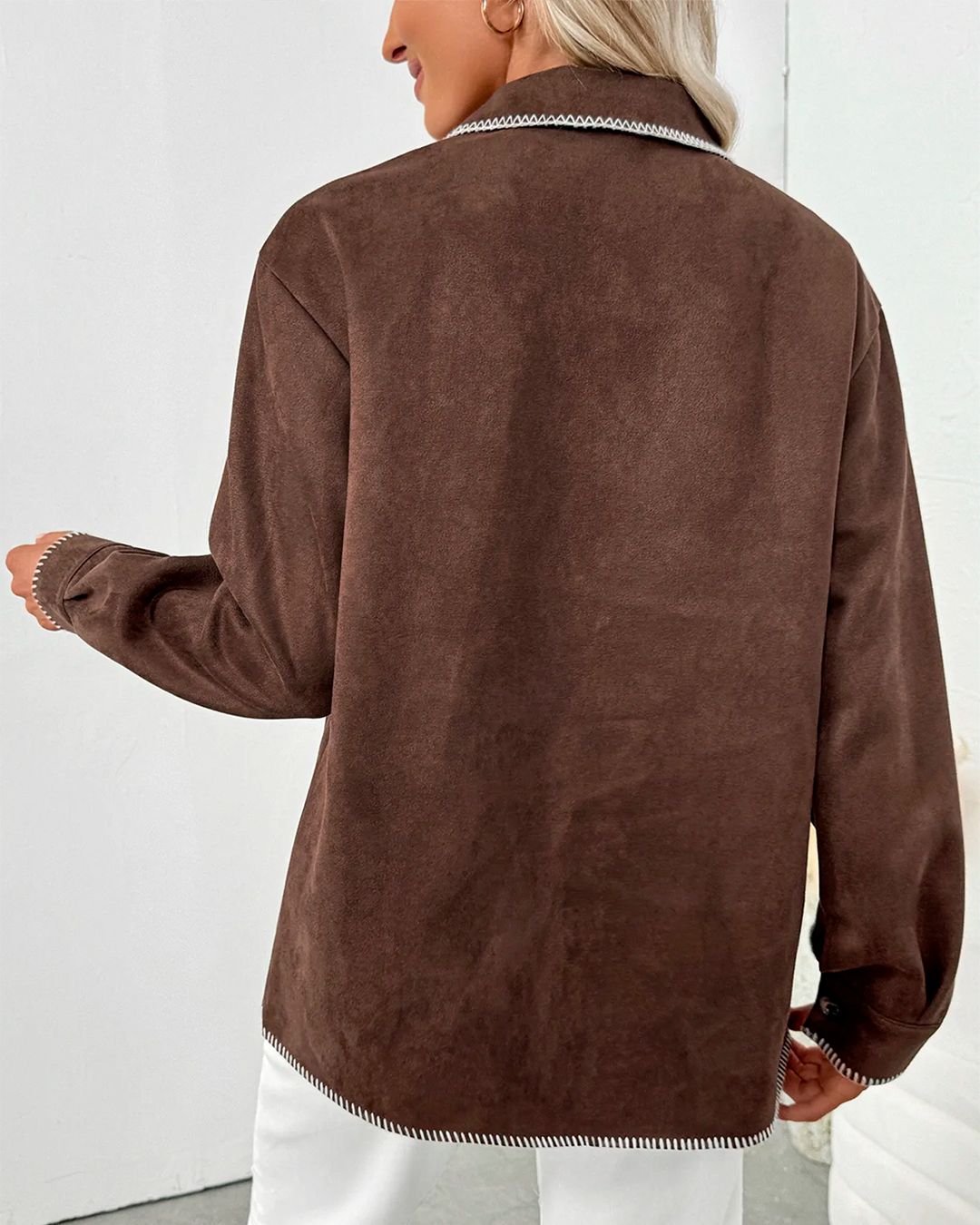 Jacket Women's Longline Suede Button Up Artisan Detail