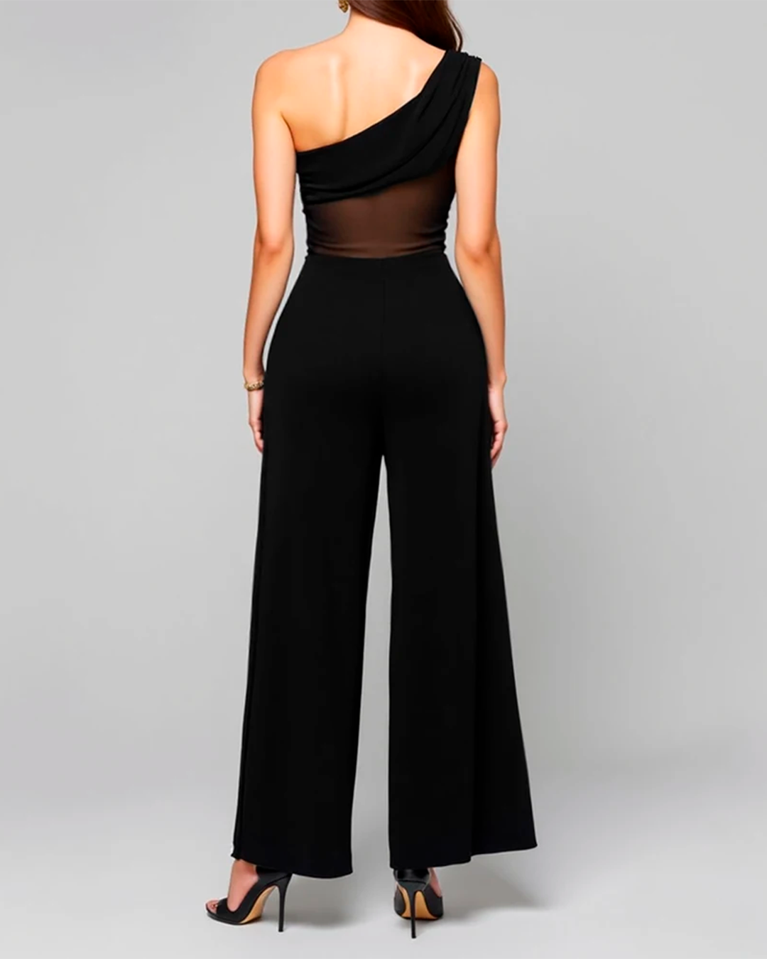 Jumpsuit Women's One Shoulder Mesh Wide Leg Party