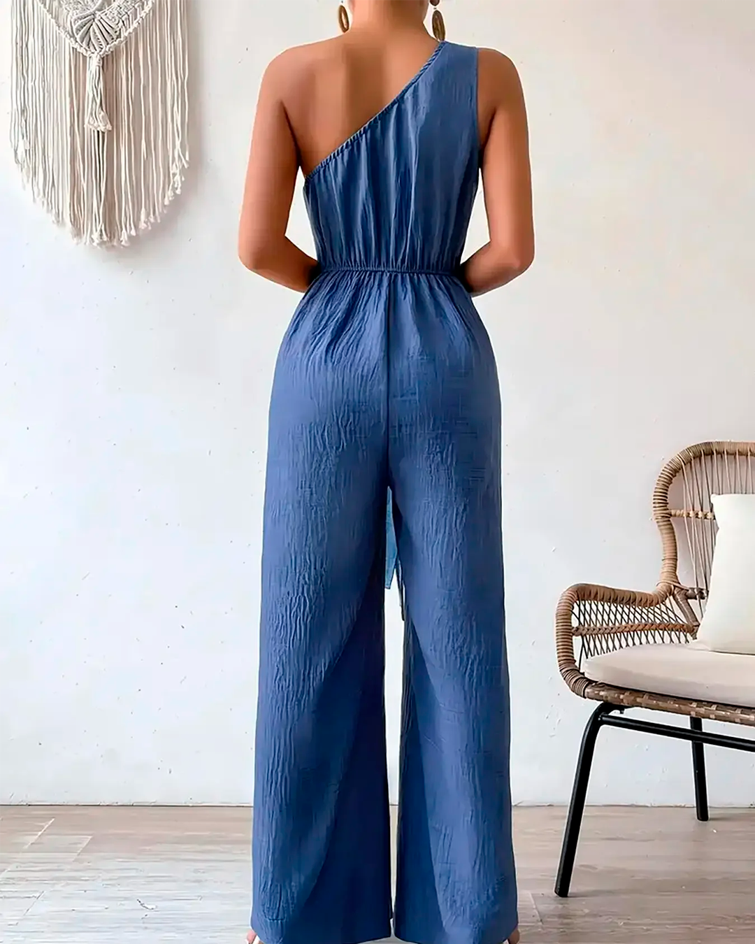 Jumpsuit Women's One Shoulder Wide Leg Tie Waist