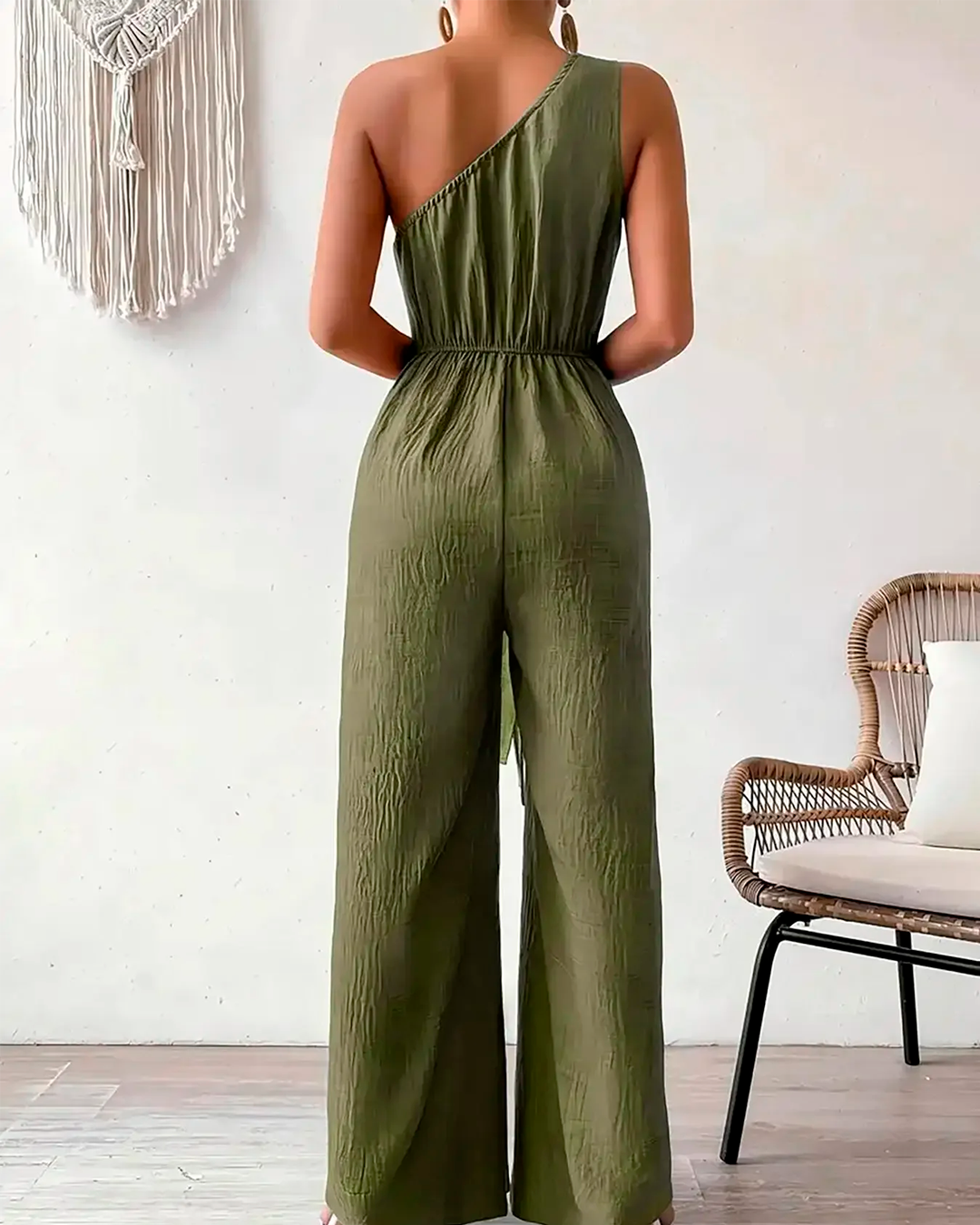 Jumpsuit Women's One Shoulder Wide Leg Tie Waist