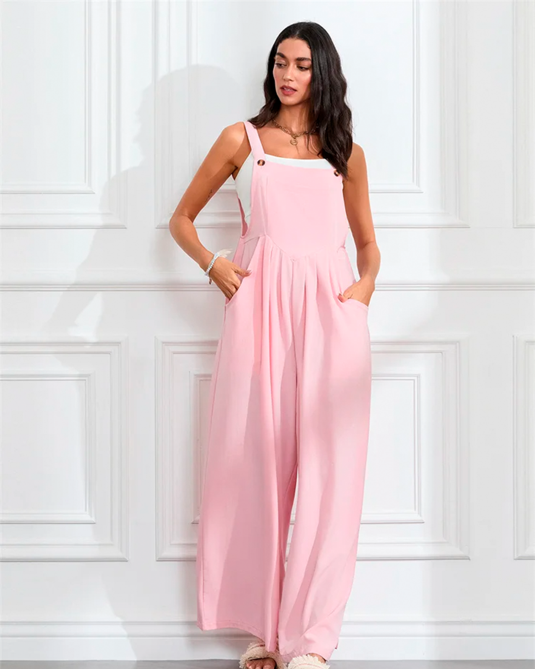 Jumpsuit Women's Wide Leg Pink Strap Casual