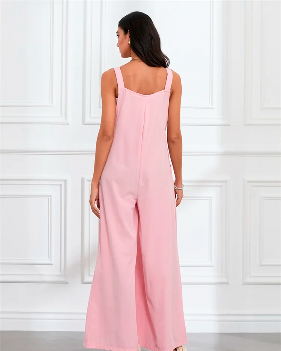 Jumpsuit Women's Wide Leg Pink Strap Casual