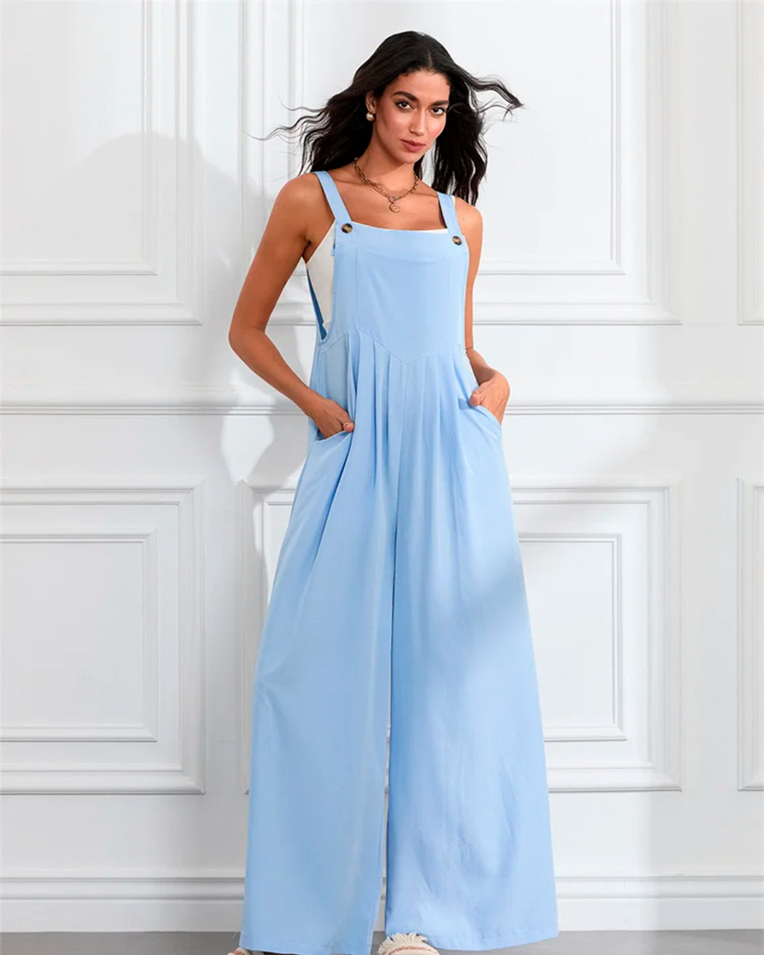 Jumpsuit Women's Wide Leg Pink Strap Casual
