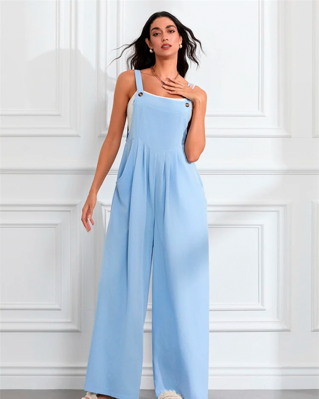 Jumpsuit Women's Wide Leg Pink Strap Casual