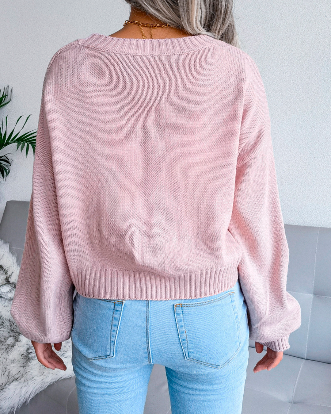Knitted Cloud Print Button Blouse